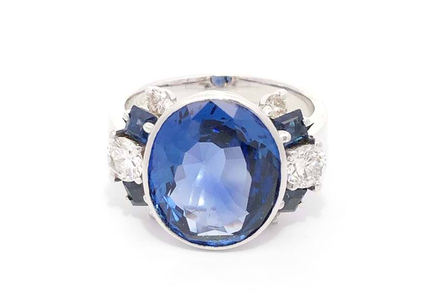 リング サファイア0.5ct ダイヤ0.05ct K18/Pt900のサファイア買取の  