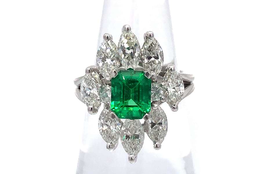 天然 エメラルド 天然 ダイヤ pt900 デザイン リング ☆新品☆『エメラルド0.74ct ダイヤモンド0.24ct』Pt900デザイン