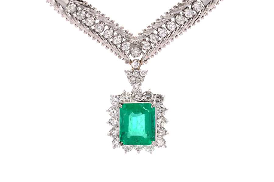 Pt900×18K×コロンビアエメラルド×ダイヤモンドネックレス E4.67ct MD1.90ct