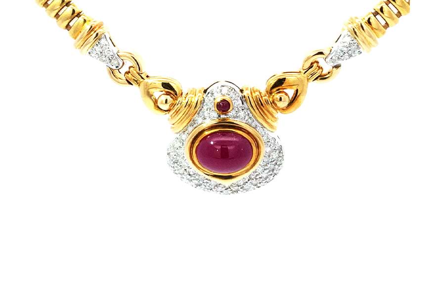 Pt900×K18×750×ルビー×ダイヤモンドネックレス R6.83ct MD0.97ct R0.15ct