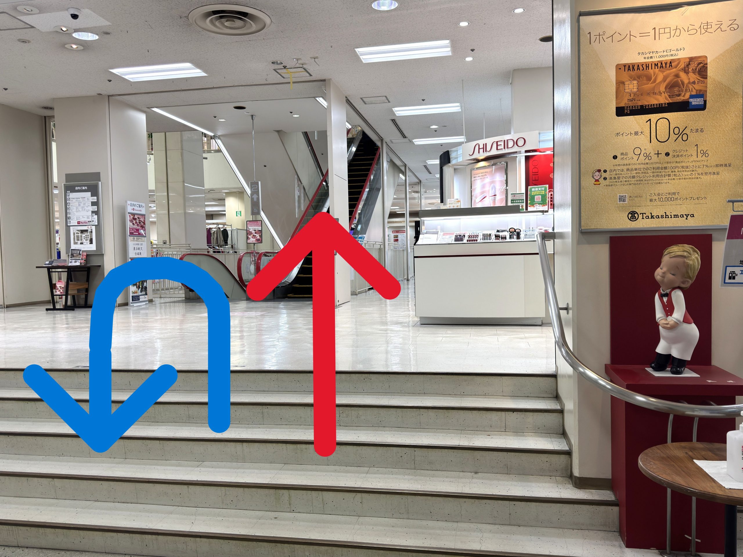 入ってすぐ左手のエレベーター、または左前方のエスカレーターで3階へあがります