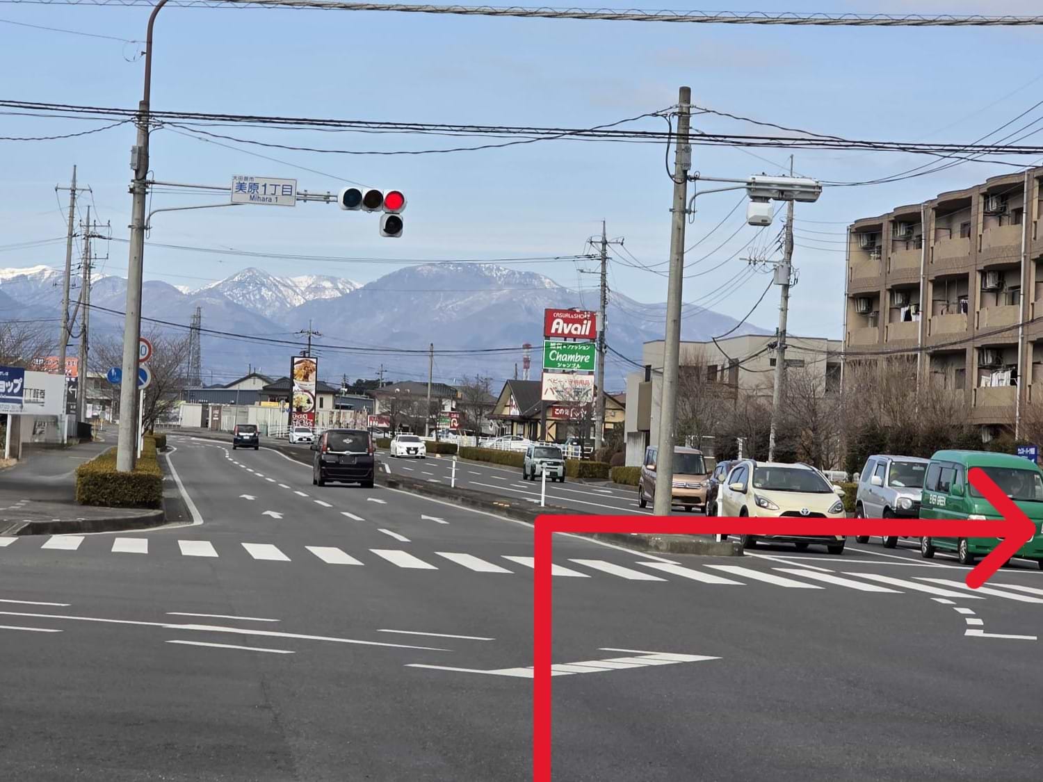 東武百貨店さん・南大通方面からお越しの場合は、国道400号バイパス美原1丁目交差点を右折します