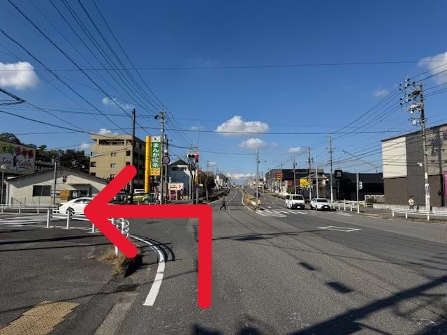 国道248号線沿い、まんが喫茶ログキャビン 岡崎若松店を目印に「上地小学校口」交差点を左折します