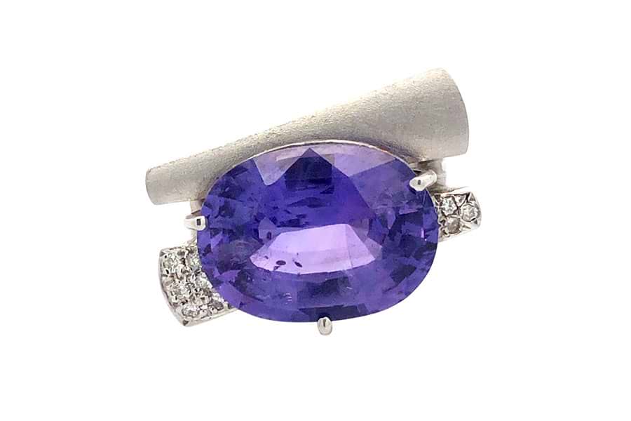 K18WG×非加熱サファイア×ダイヤモンドリング 非加熱S14.91ct MD0.09ct