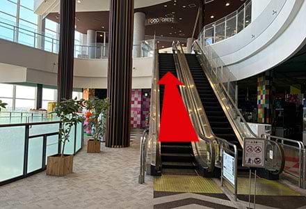2階到着後、続いて3階へ上がるエスカレーターがございますので、そのまま3階へお進みください。