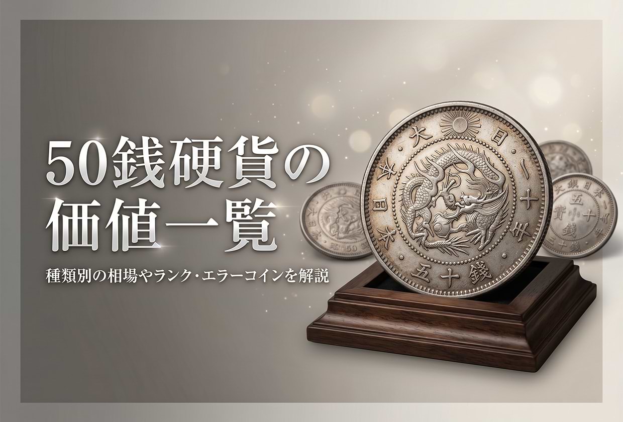 50銭硬貨の価値一覧｜種類別の相場やランク・エラーコインを解説