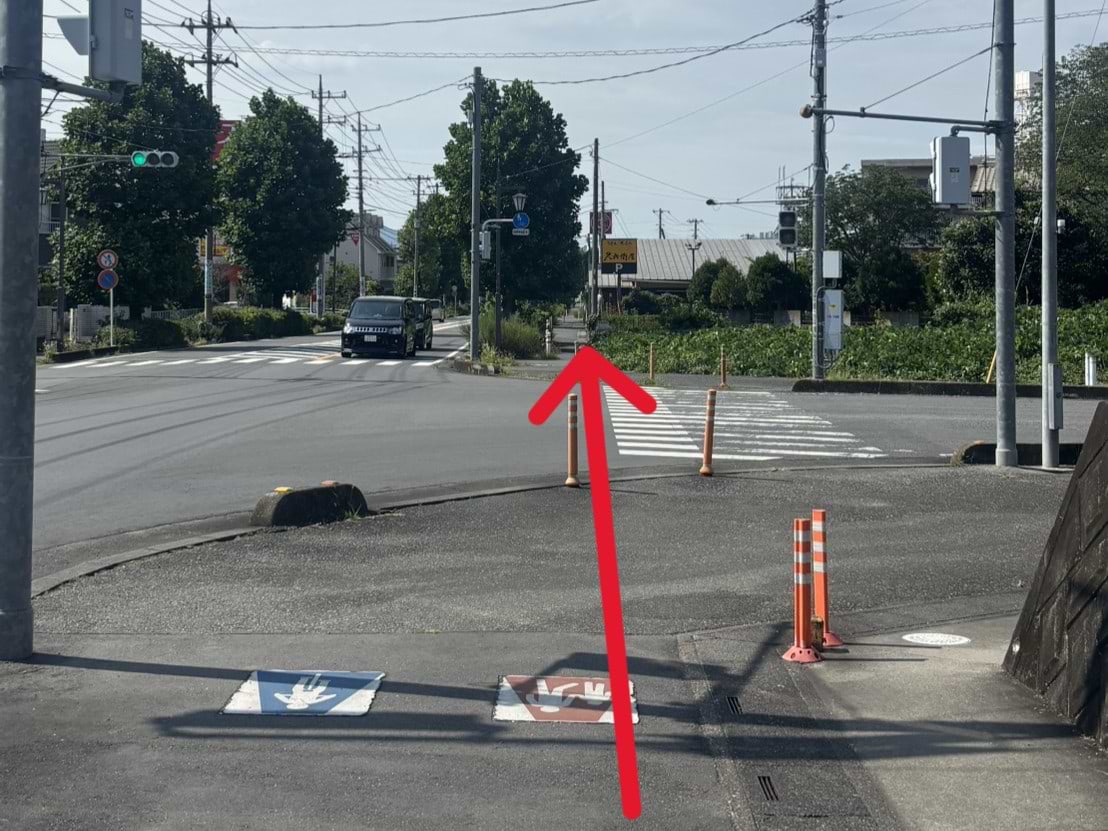 毛呂山町役場前交差点の横断歩道を渡ります