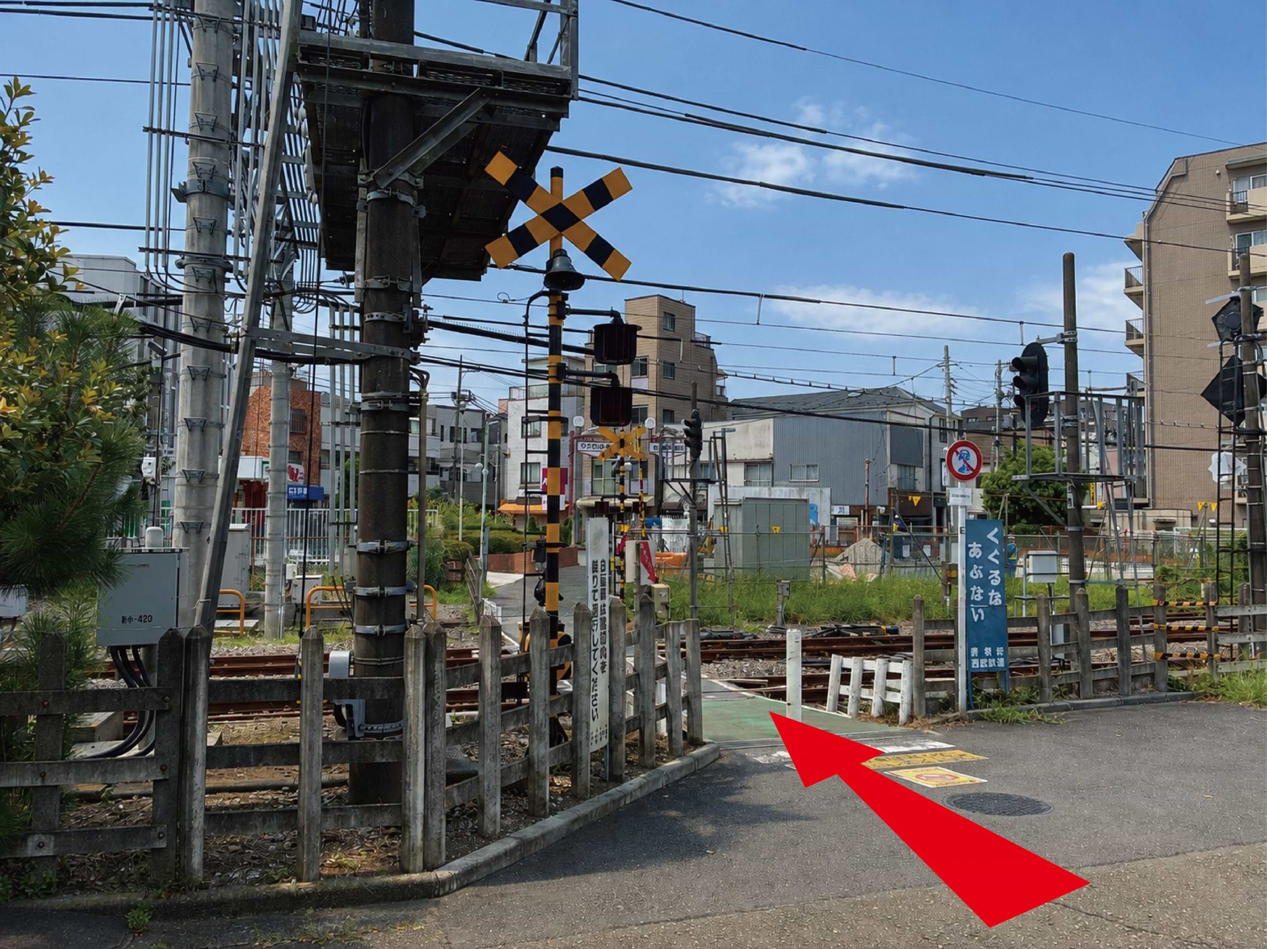 左手に踏切がございますので、踏切を渡ります