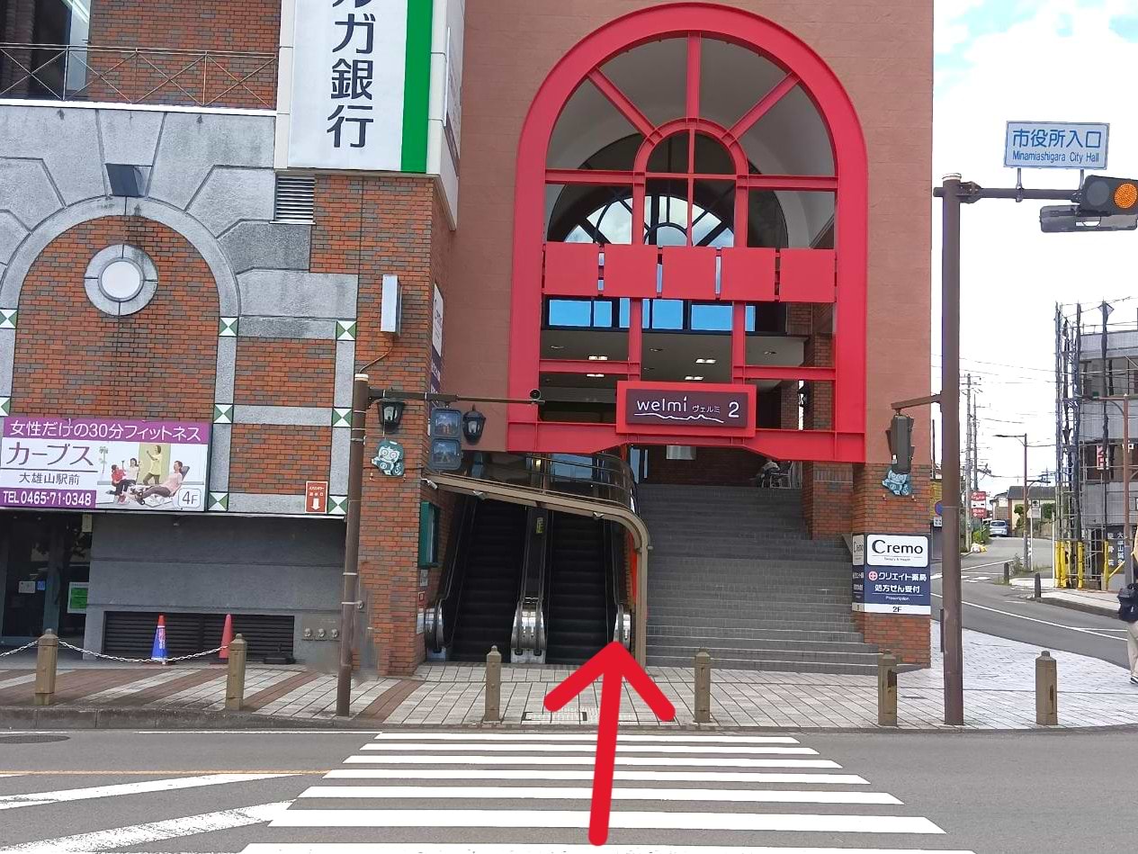市役所入口の交差点を駅ビルに向かって渡ります