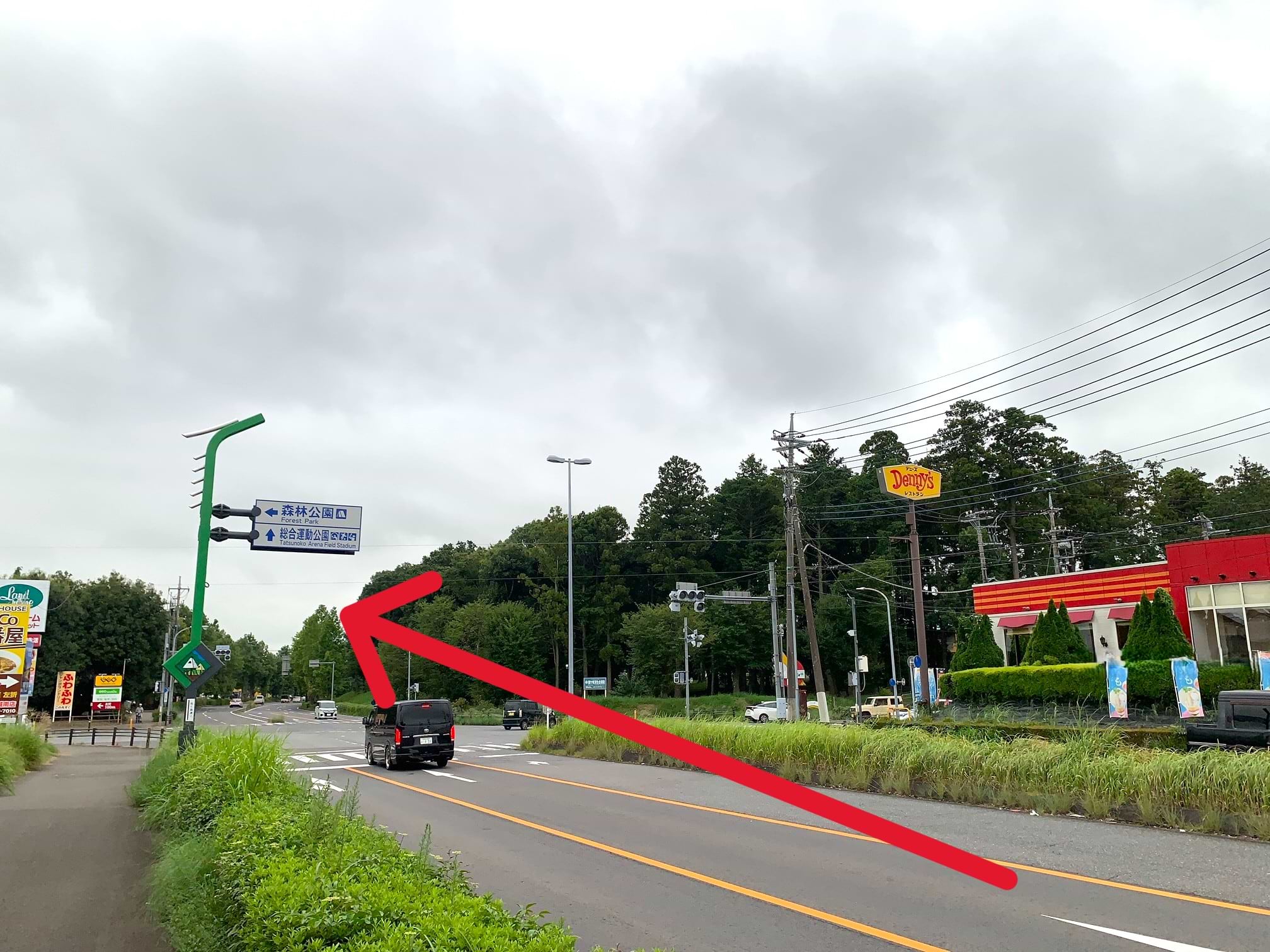 竜ケ丘中央交差点を「たつのこスタジアム」方面へ直進します