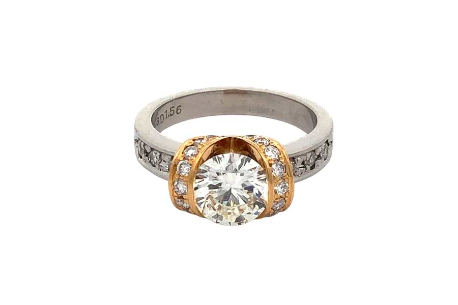 リング Pt900,K18 約14号 ダイヤ1.56ct ダイヤ0.60ct