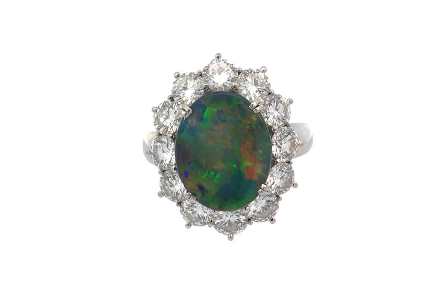 リング Pt900 約13号 ブラックオパール3.03ct ダイヤ2.83ct