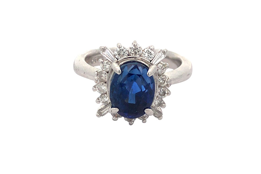 Pt900×非加熱サファイア×ダイヤモンドリング 非加熱S5.0ct MD0.61ct