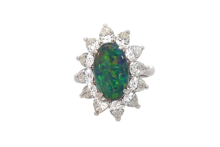 リング Pt900 約12号 ブラックオパール2.54ct ダイヤ2.70ct