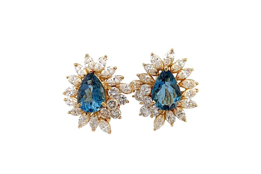 イヤリング K18 アクアマリン1.58/1.41ct ダイヤ1.62/1.62ct