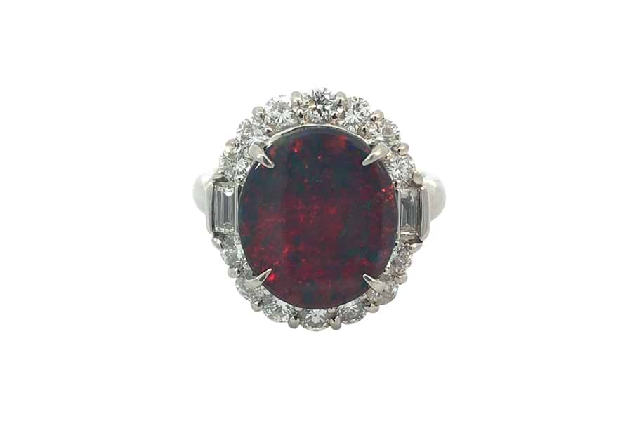リング Pt900 約13号 ブラックオパール4.03ct ダイヤ1.29ct