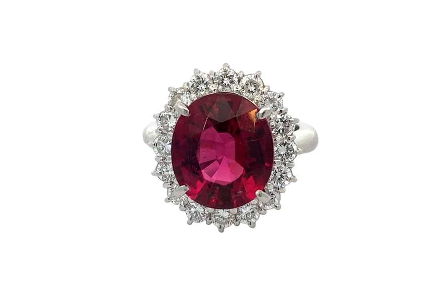 リング Pt900 約12.5号 ルベライト6.31ct ダイヤ1.25ct