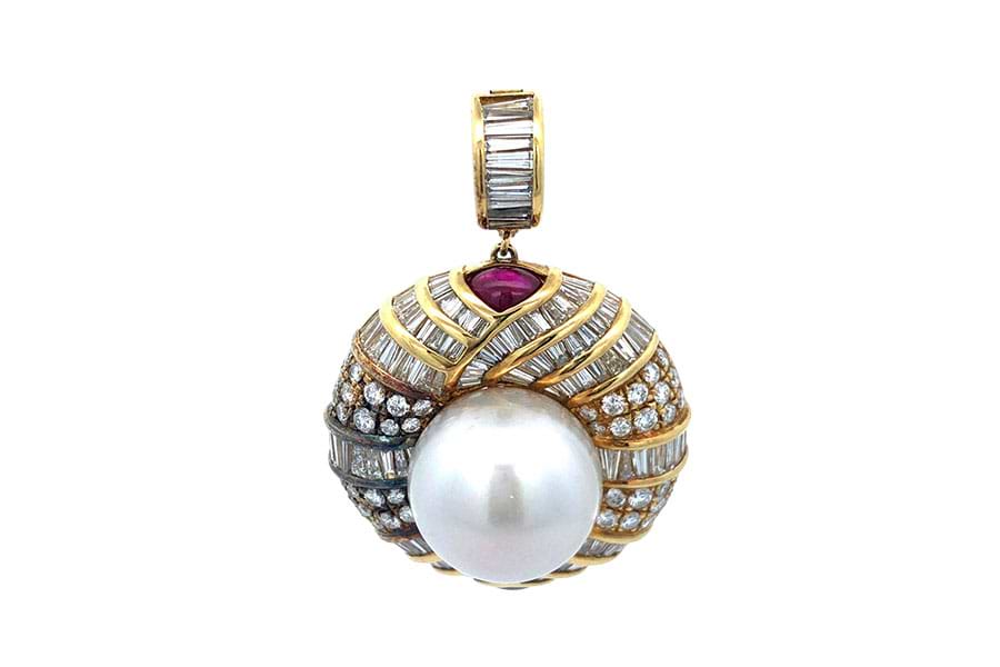 K18×パール×サファイア×ダイヤモンドペンダントトップ パール約16.8×13.3mm S1.74ct MD5.93ct