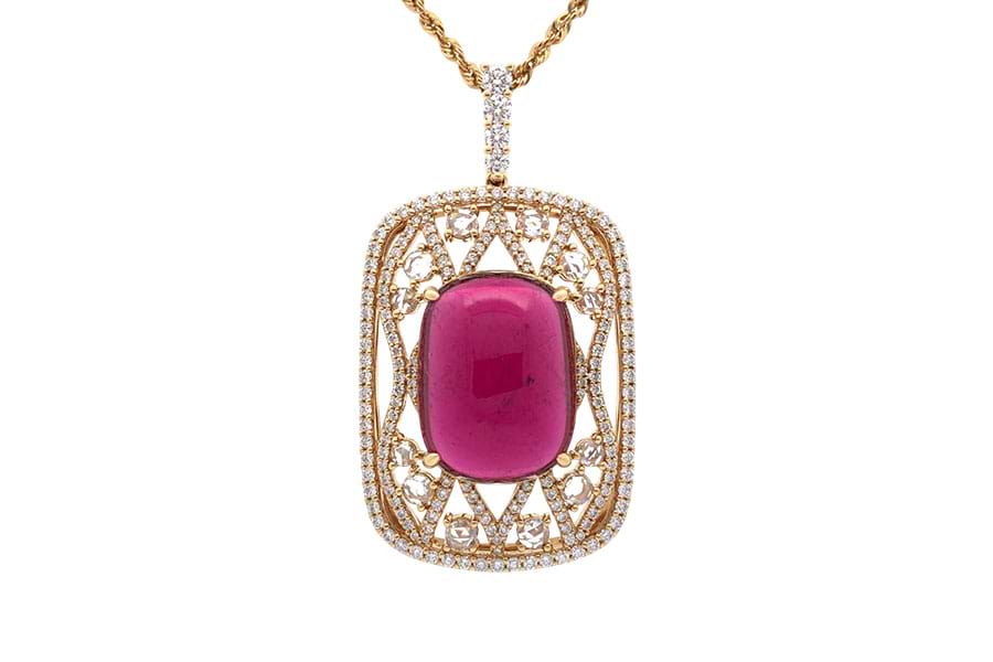 K18×ルベライト×ダイヤモンドネックレス ルベライト19.35ct MD2.37ct