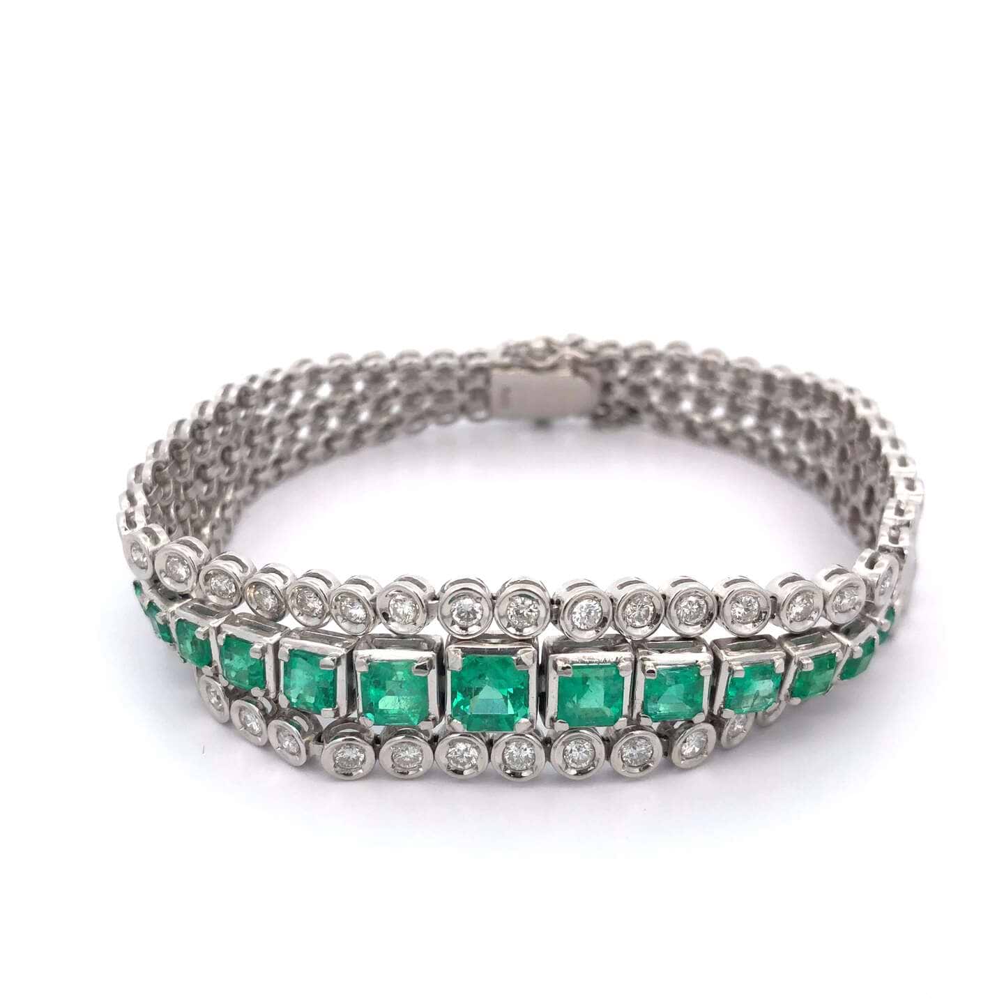Pt850×エメラルド×ダイヤモンドブレスレット E3.23ct MD3.40ct
