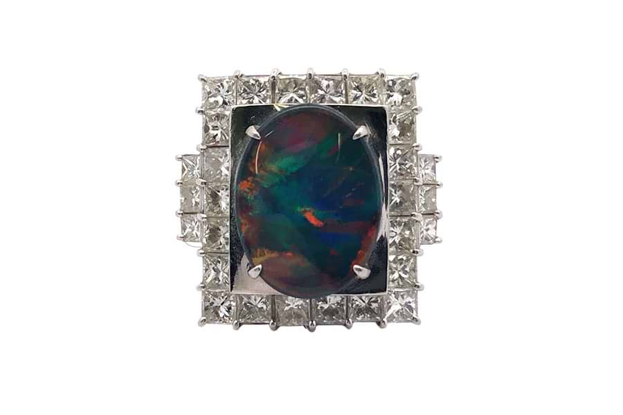 Pt900×ブラックオパール×ダイヤモンドリング BOP5.28ct MD3.85ctの