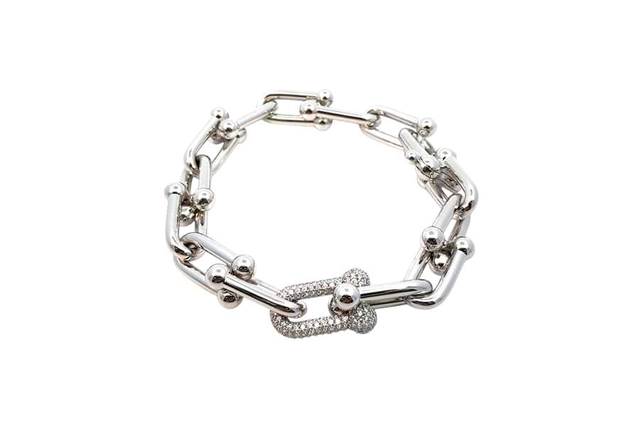 ティファニー ハードウェア リンク ブレスレット Au750 内径約18.5cm ダイヤ1.70ct