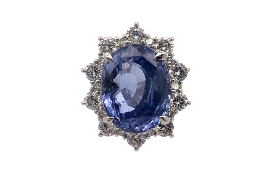Pt900×非加熱サファイア×ダイヤモンドリング 非加熱S7.67ct MD0.90ct