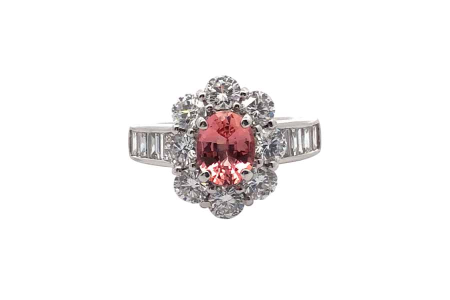 Pt900×パパラチアサファイア×ダイヤモンドリング パパラチアサファイア1.138ct MD1.96ct