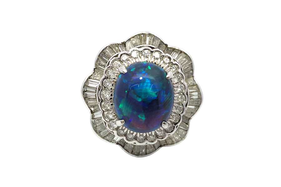 Pt900×ブラックオパール×ダイヤモンドリング BOP6.28ct MD2.50ct