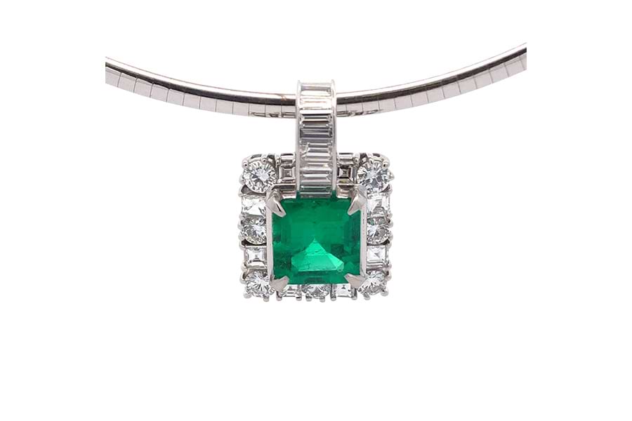 ネックレス Pt900,750 全長約41.0㎝ コロンビアエメラルド4.29ct ダイヤ2.65ct