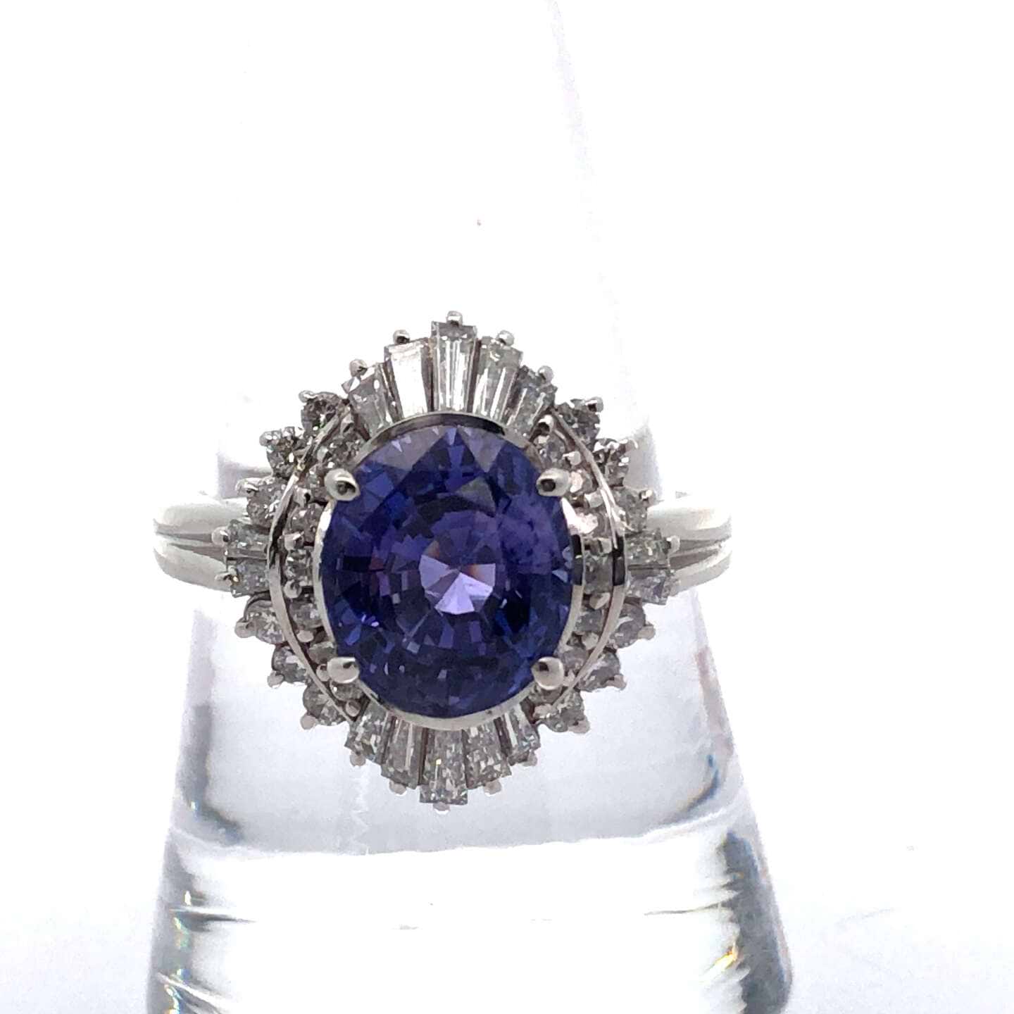 Pt900×非加熱チェンジカラーサファイア×ダイヤモンドリング 非加熱チェンジカラーS4.70ct MD1.11ct