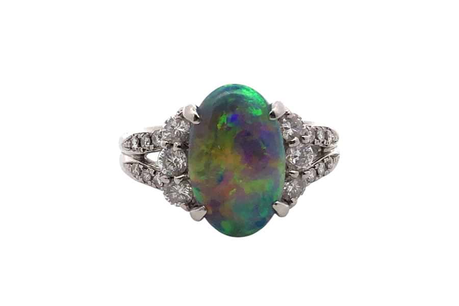 Pt900×ブラックオパール×ダイヤモンドリング BOP2.99ct MD0.53ct