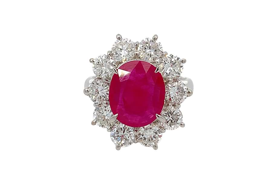 リング Pt900 約14号 ルビー3.89ct ダイヤ2.75ct