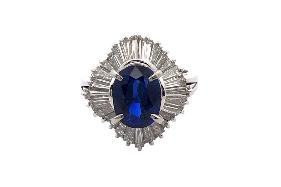 Pt900×非加熱サファイア×ダイヤモンドリング 非加熱S3.68ct MD1.77ct
