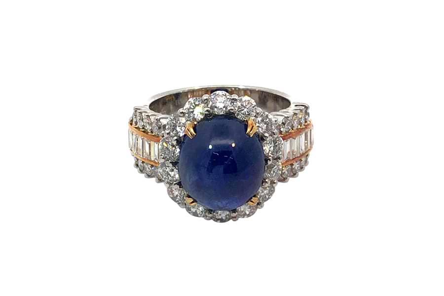 リング Pt900,750 約14.5号 サファイア7.06ct ダイヤ2.59ct