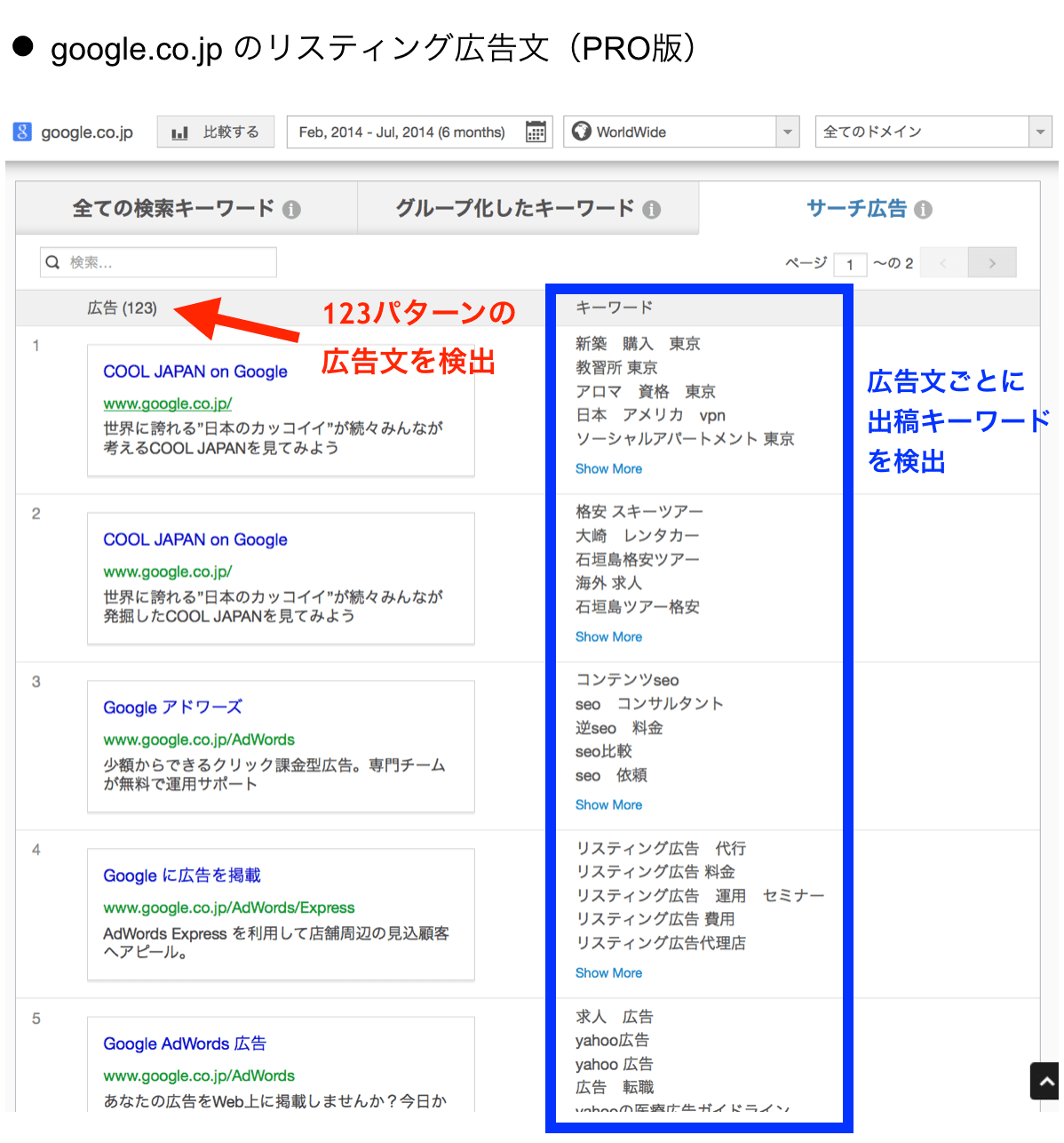 google.co.jp のリスティング広告文（PRO版）