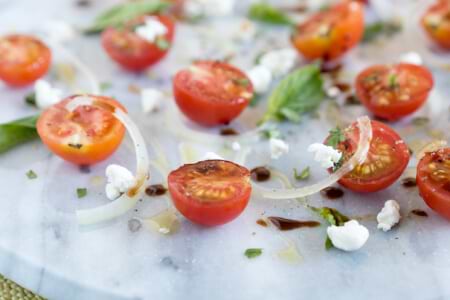 Uncomplicated Tomato Basil Salad with Goat Cheese thumbnail