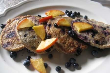 Blueberry Spelt Pancakes & Peach Walnut Sauce. Plus the Benefits of Breakfast! thumbnail