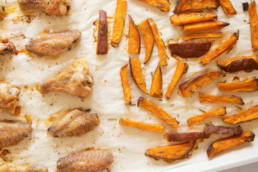 Baked Chicken Wings and Sweet Potato Wedges thumbnail