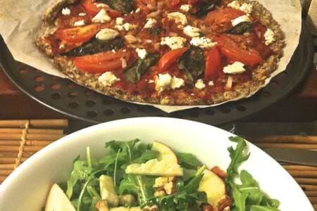 Gluten-Free Cauliflower Crust Pizza & Arugula Apple Almond Salad + Dessert thumbnail