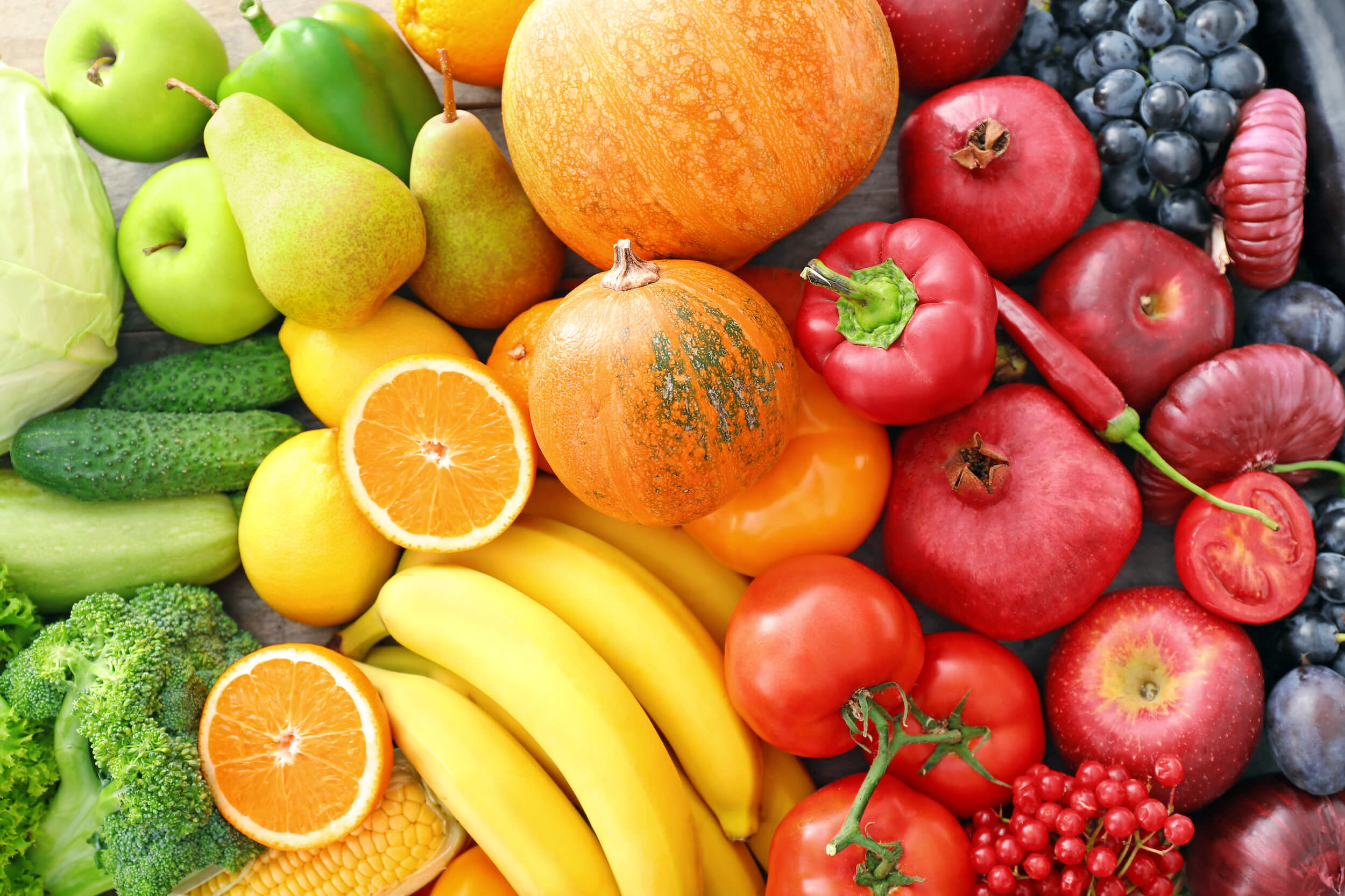 Colourful fruits and vegetables.