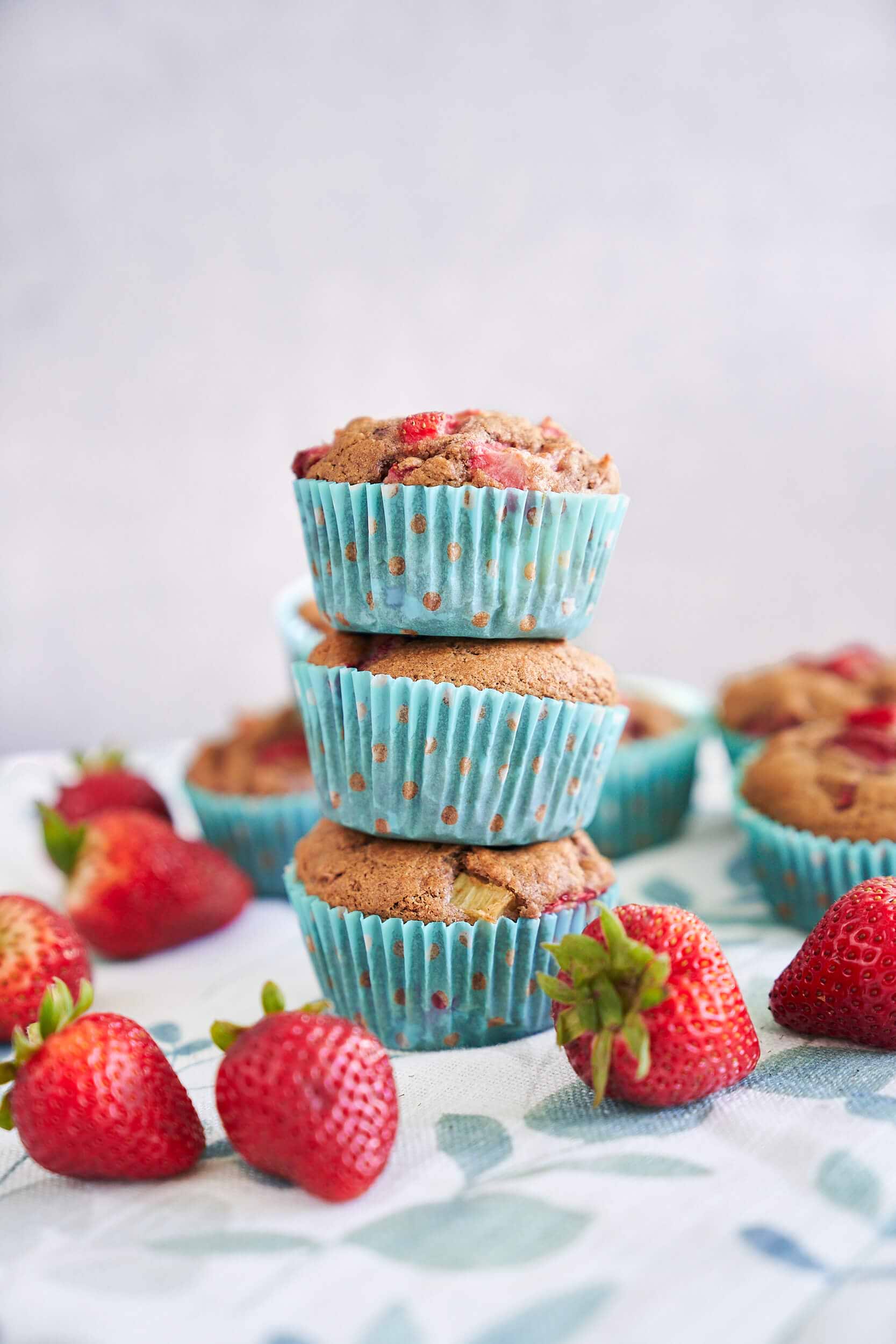 Stacked Strawberry Rhubarb Muffin.