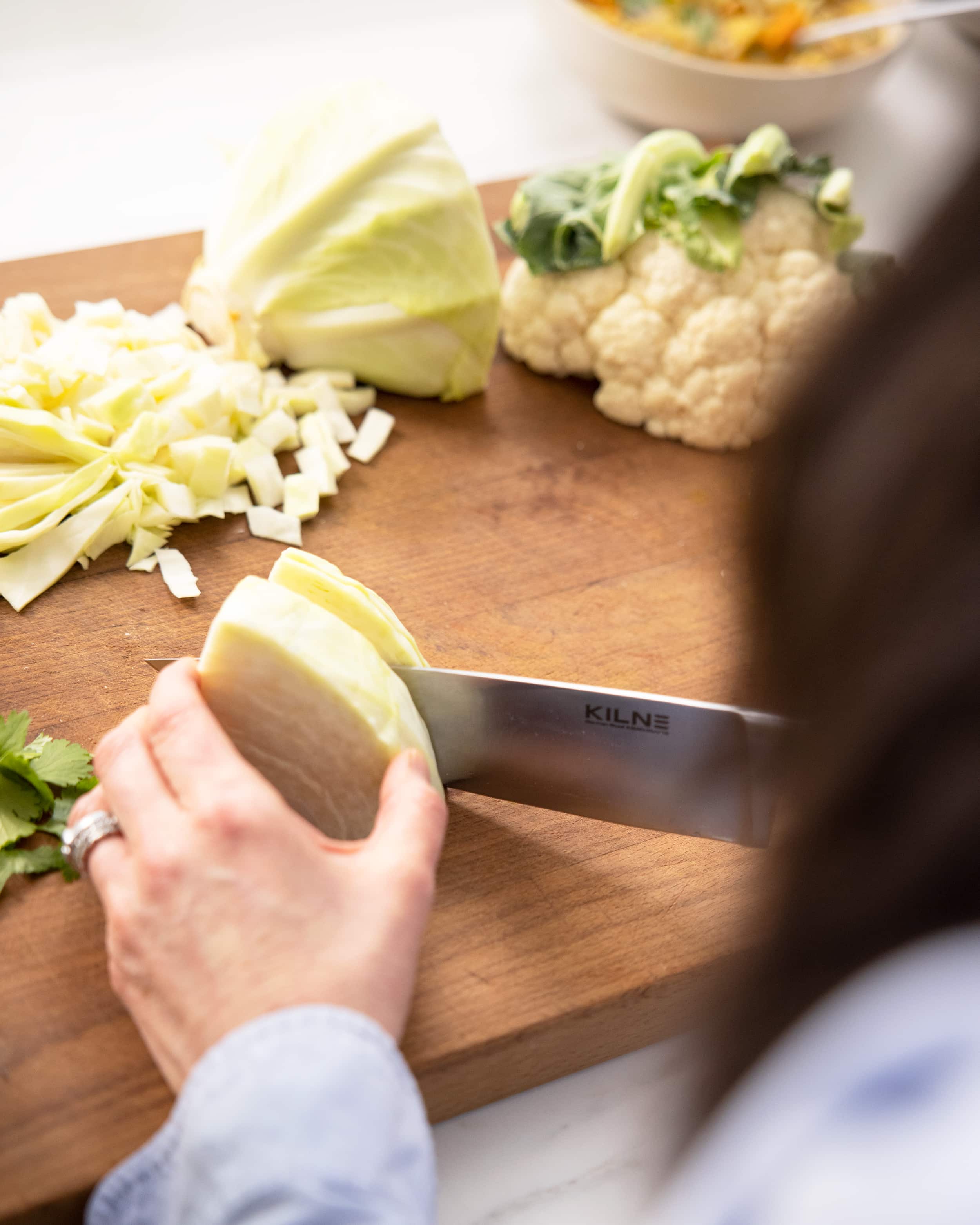 Cutting a cabbage