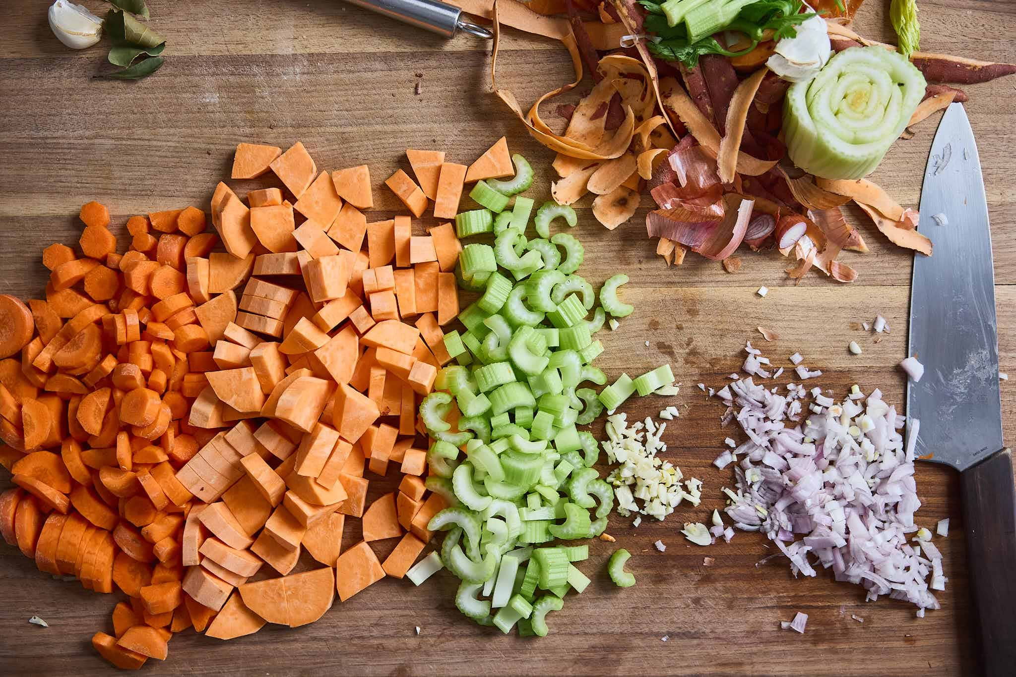 Cut up organic Veggies to make soup