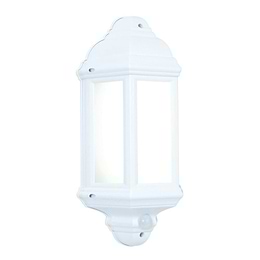 Saxby Halbury White PIR IP44 7W cool white Exterior Lantern Wall Light