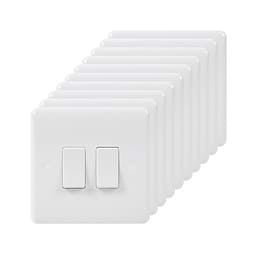 10 Pack - Lieber Silk White 2 Gang 2 Way 10A Light Switch - Curved Edge
