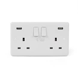 Lieber Silk White 13A 2 Gang DP Fast Charge 4.8amp USB - Curved Edge