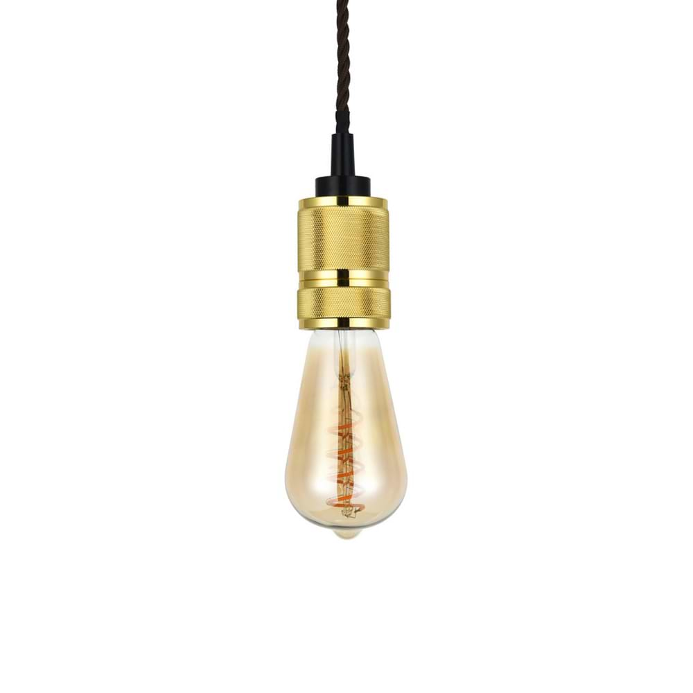 Gold Bulb Holder With Twisted Black Cable - Elesi