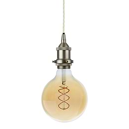 Soho Lighting Brushed Chrome Decorative Bulb Holder with Cream Twisted Cable
