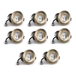 8 Pack - Antique Brass Fixed CCT Fire Rated LED Dimmable 10W IP65 Downlight